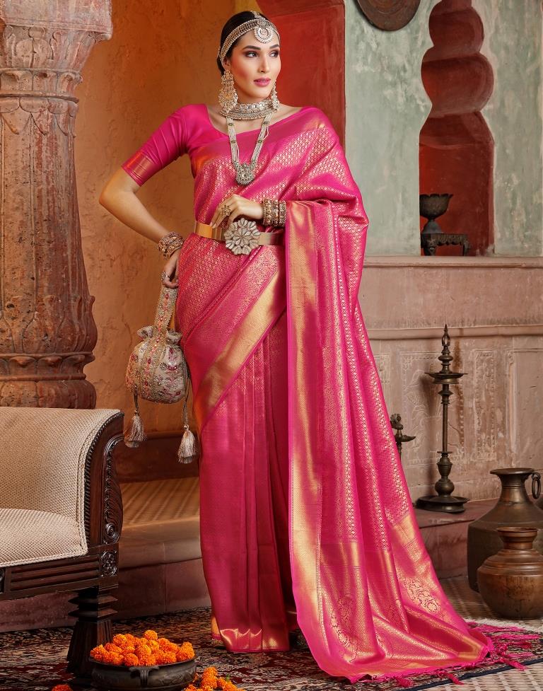 Rani Pink Banarasi Silk Weaving Saree | Leemboodi