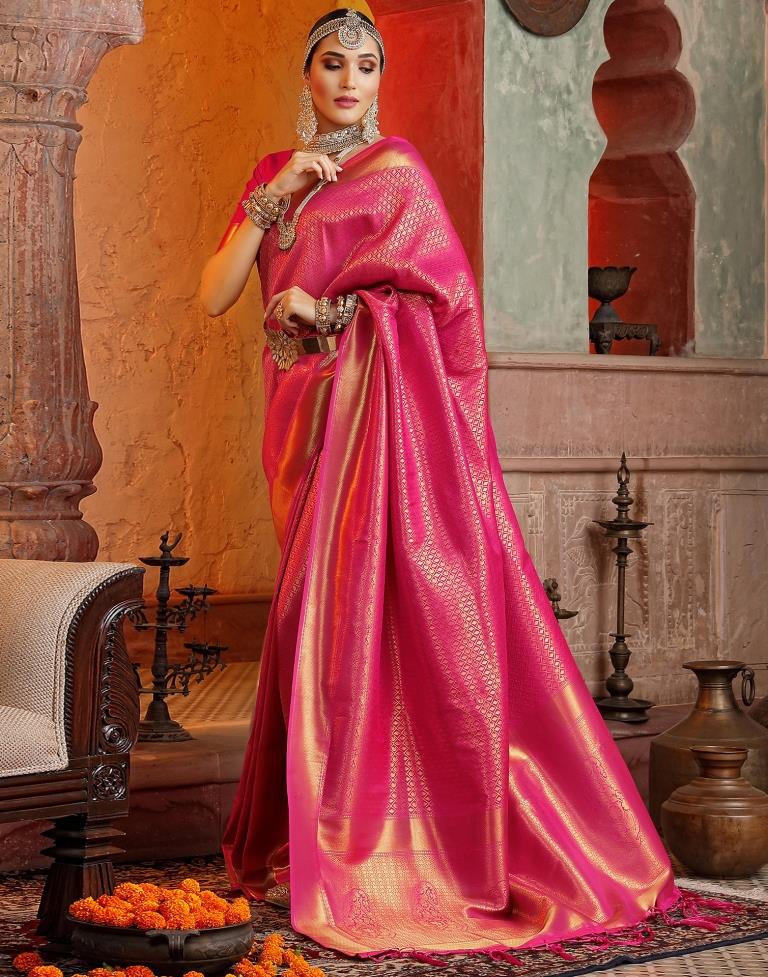 Rani Pink Banarasi Silk Weaving Saree | Leemboodi