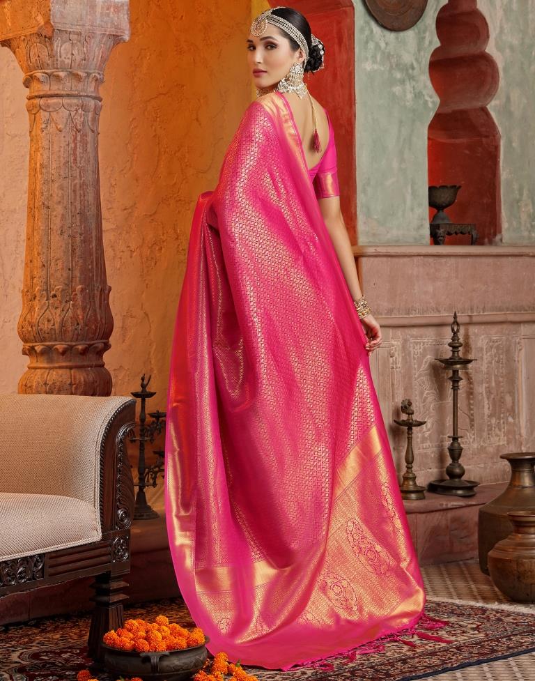 Rani Pink Banarasi Silk Weaving Saree | Leemboodi