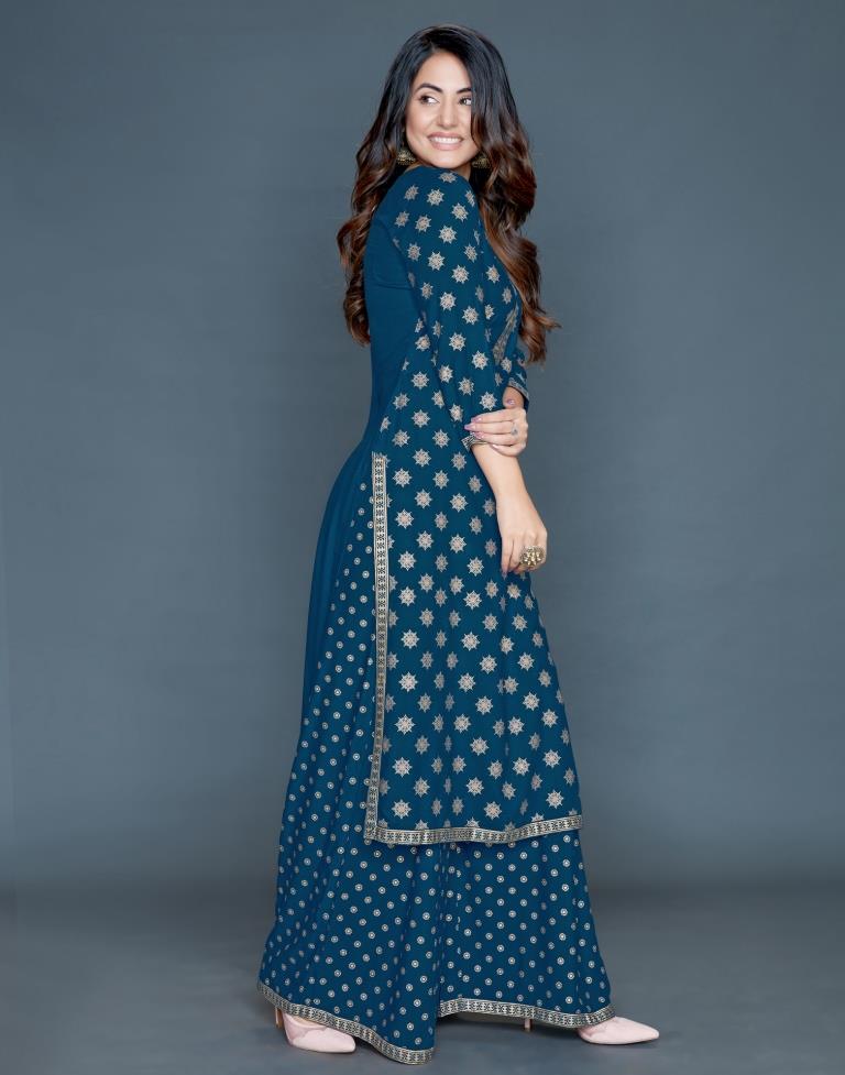 Blue Printed Kurta Palazzo Set | Leemboodi