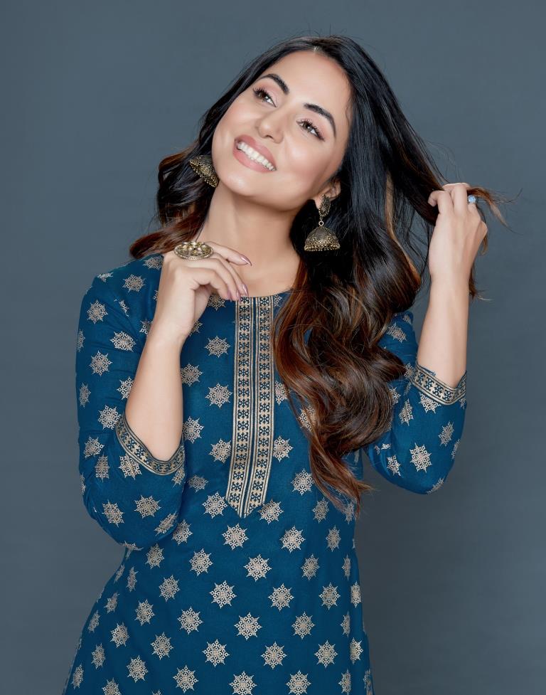 Blue Printed Kurta Palazzo Set | Leemboodi