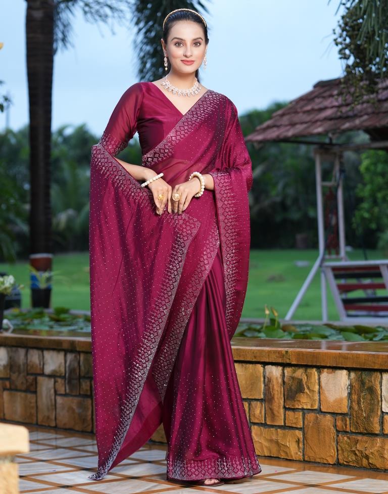 Wine Plain Georgette Saree