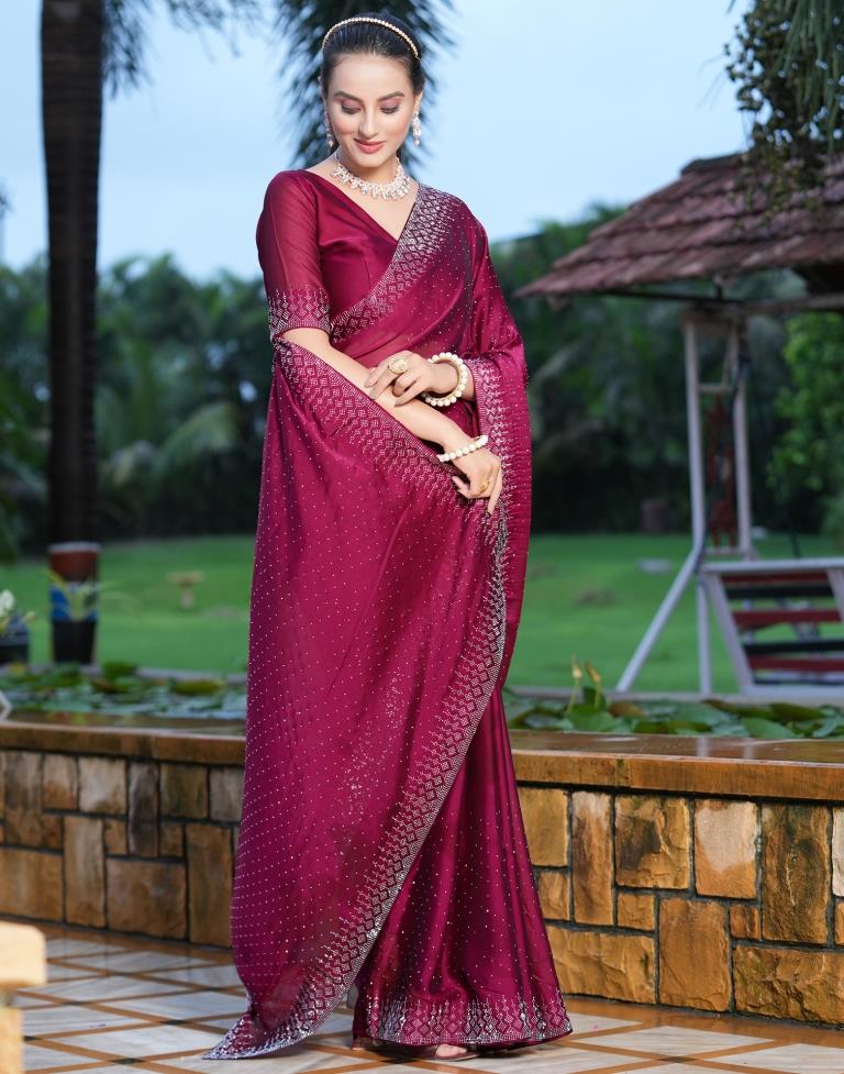 Wine Plain Georgette Saree