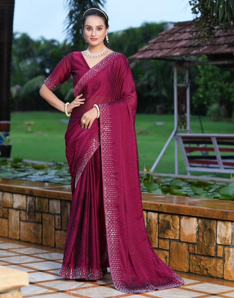 Wine Plain Georgette Saree