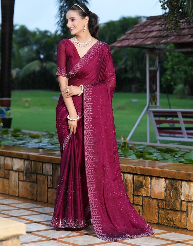 Wine Plain Georgette Saree