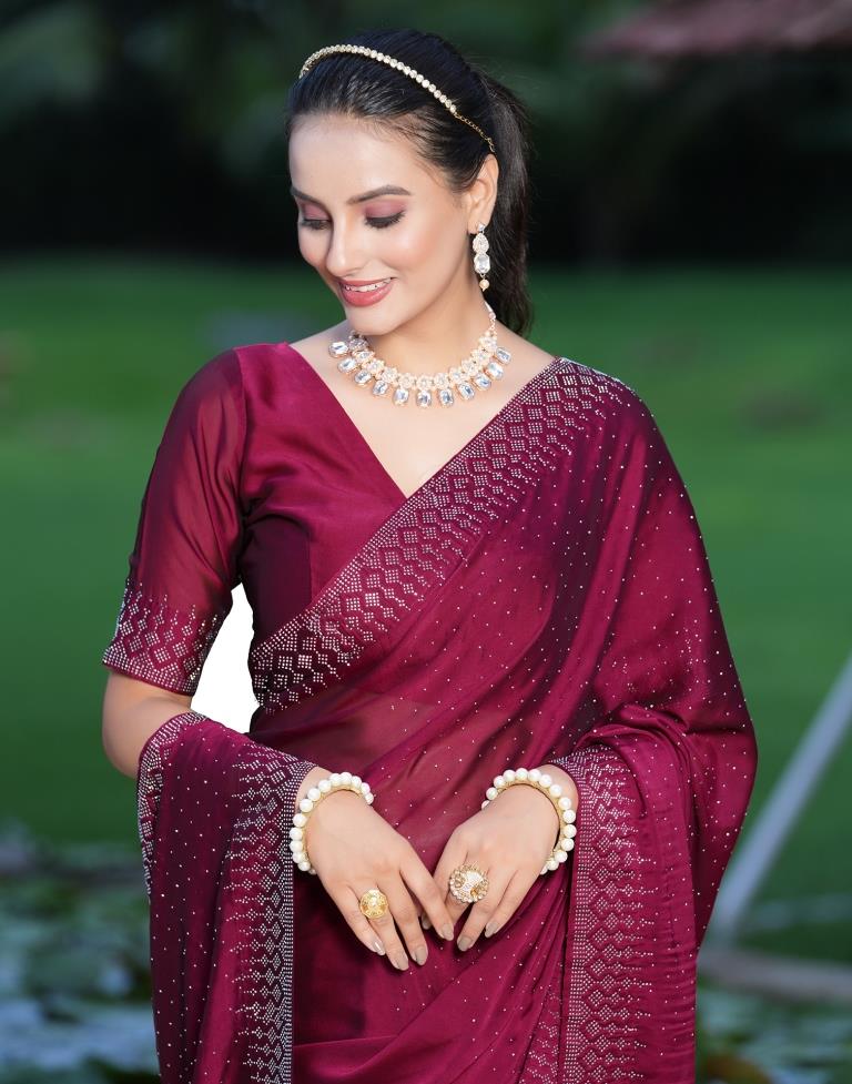 Wine Plain Georgette Saree