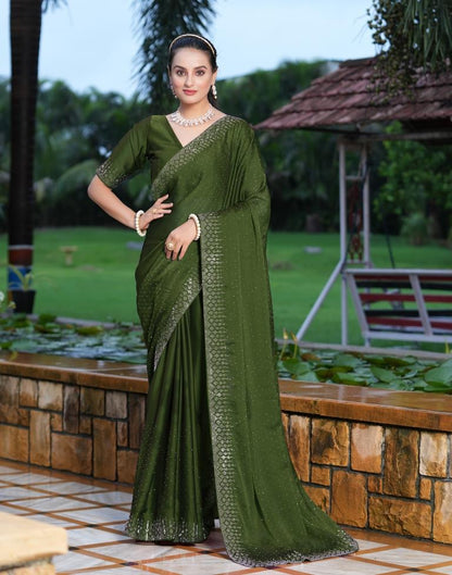 Olive Green Plain Georgette Saree