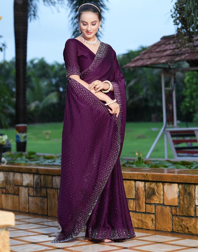 Wine Swarovski Georgette Saree