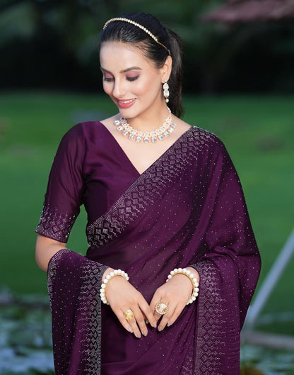 Wine Swarovski Georgette Saree