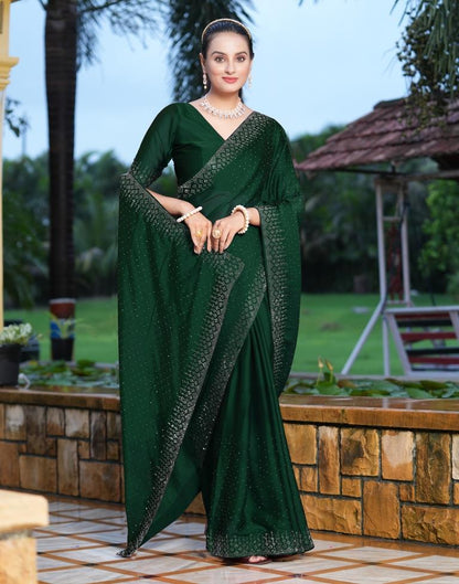 Dark Green Plain Georgette Saree