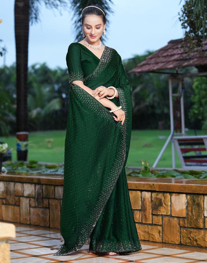 Dark Green Plain Georgette Saree