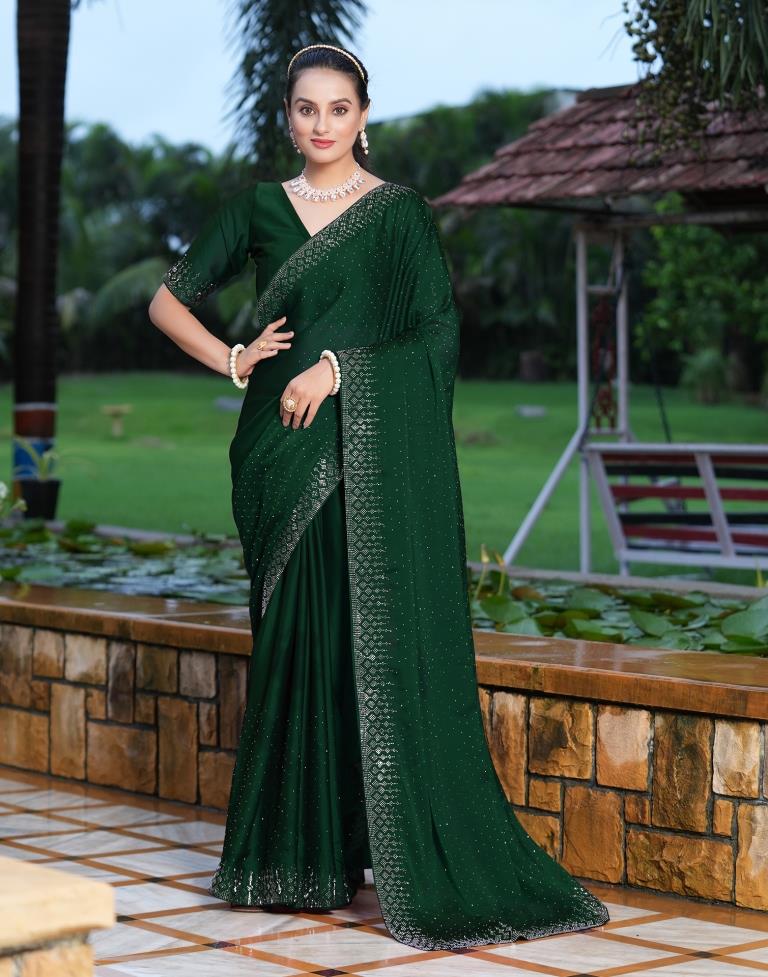 Dark Green Plain Georgette Saree