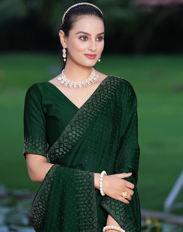 Dark Green Plain Georgette Saree