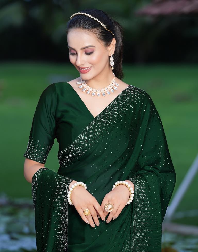 Dark Green Plain Georgette Saree