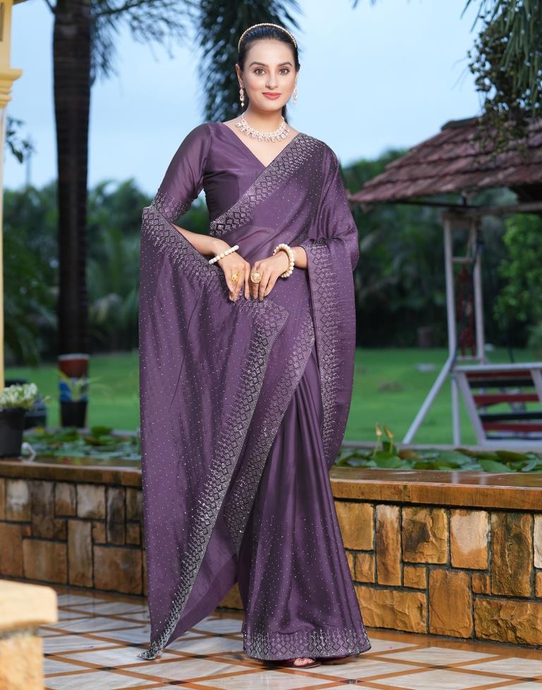 Light Purple Plain Georgette Saree