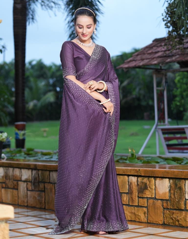 Light Purple Plain Georgette Saree