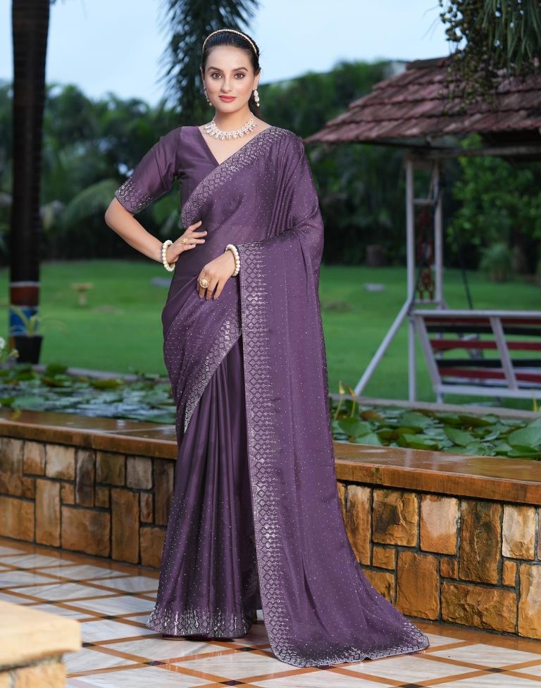 Light Purple Plain Georgette Saree