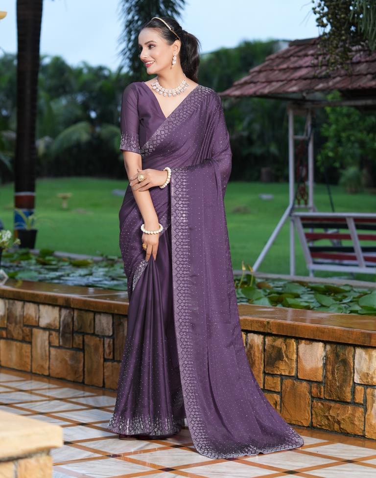 Light Purple Plain Georgette Saree