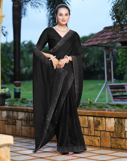 Black Plain Georgette Saree