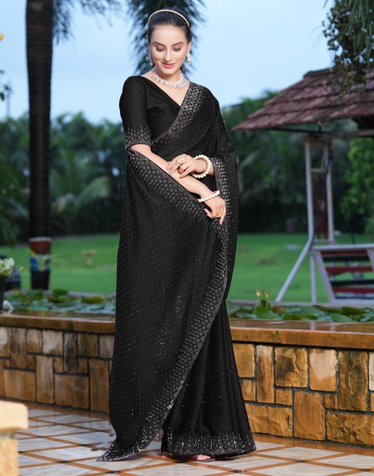 Black Plain Georgette Saree