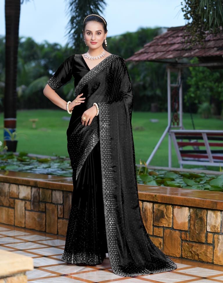 Black Plain Georgette Saree