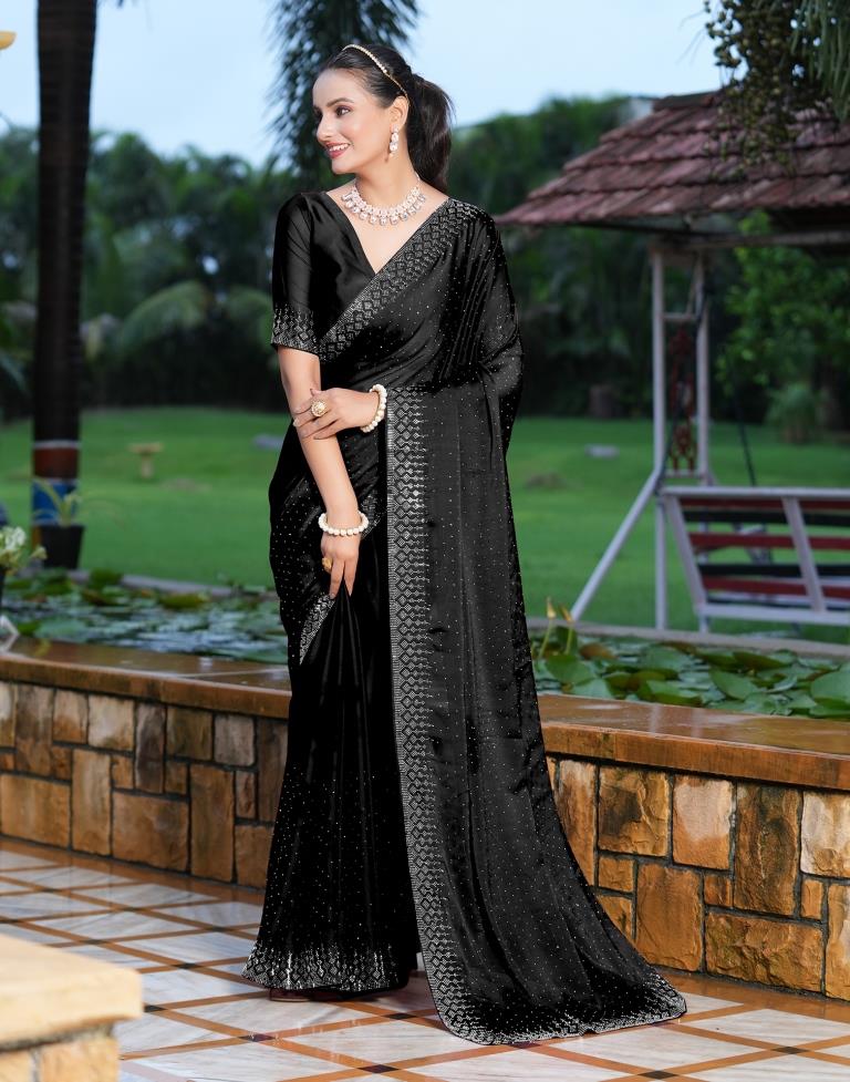 Black Plain Georgette Saree