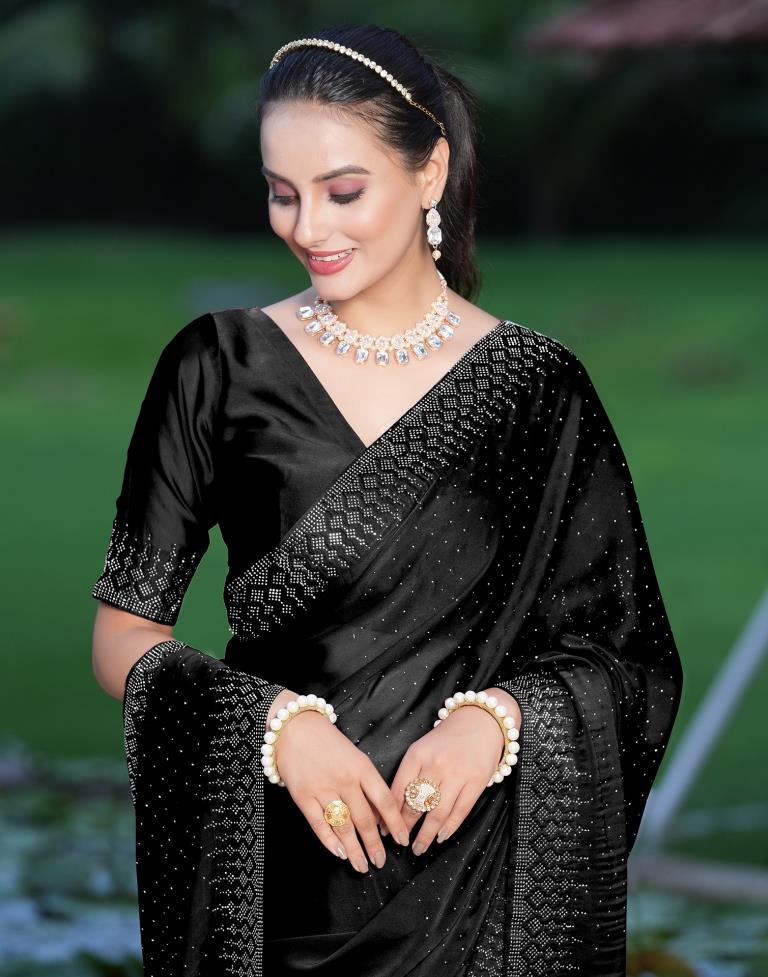 Black Plain Georgette Saree