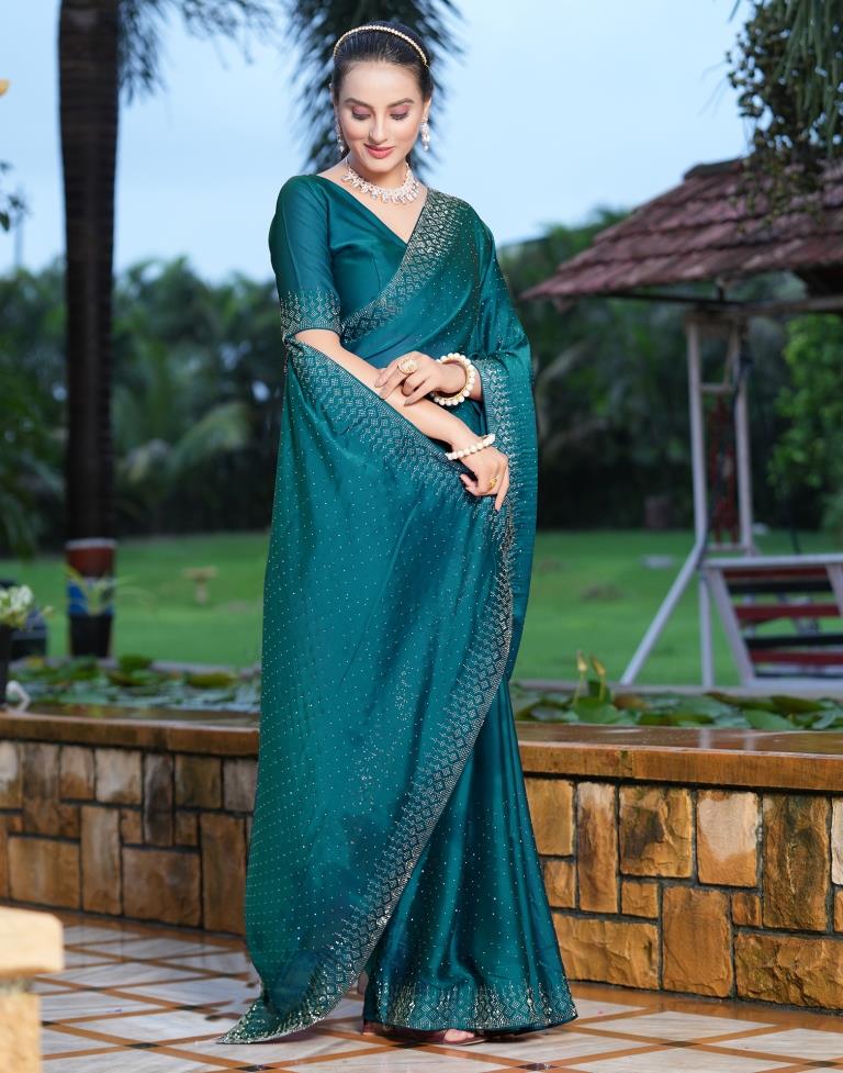 Teal Blue Plain Georgette Saree