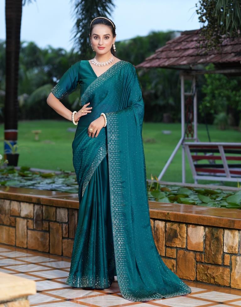 Teal Blue Plain Georgette Saree