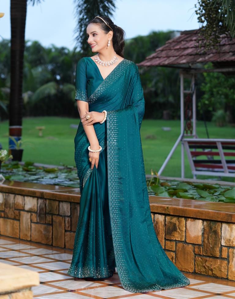 Teal Blue Plain Georgette Saree