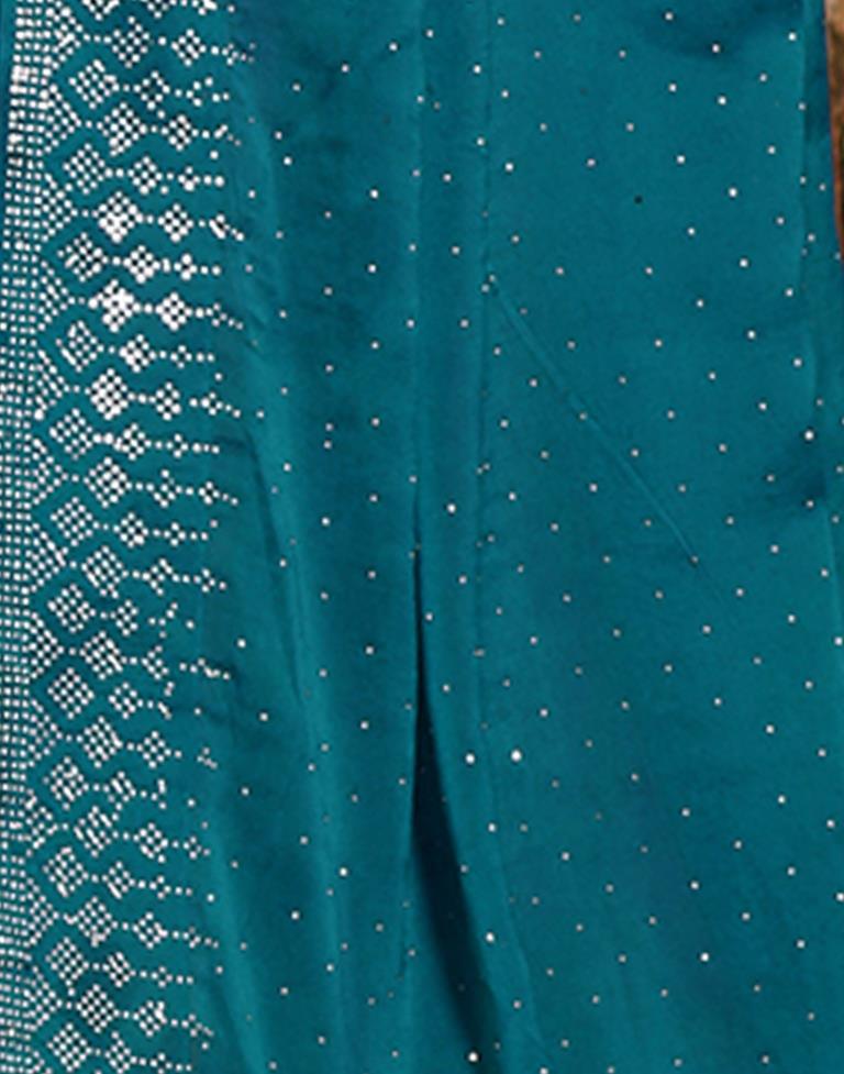 Teal Blue Plain Georgette Saree