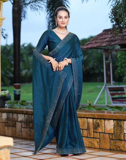 Dark Blue Plain Georgette Saree