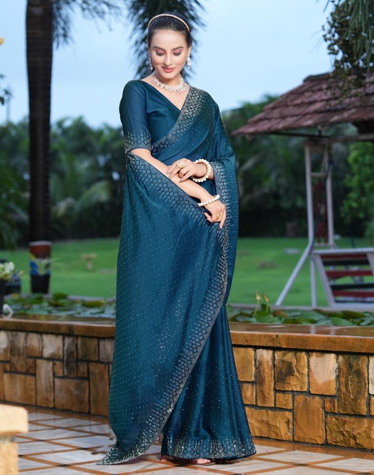 Dark Blue Plain Georgette Saree