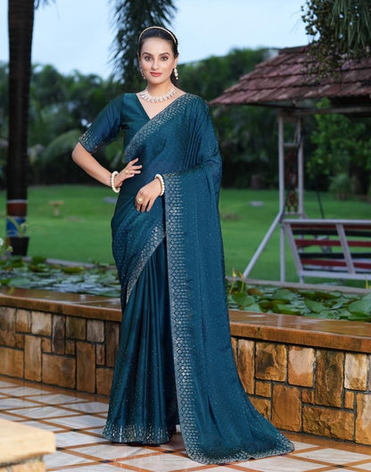 Dark Blue Plain Georgette Saree