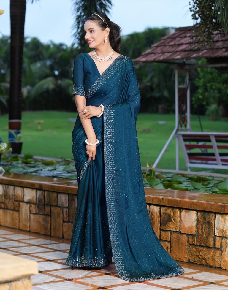 Dark Blue Plain Georgette Saree