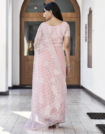 Rose Pink Plain Net Saree