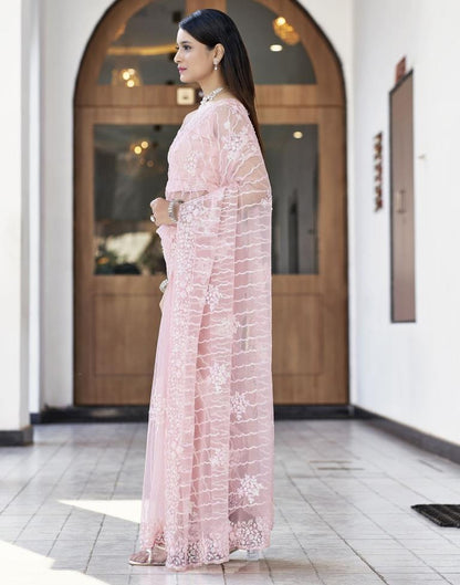 Rose Pink Plain Net Saree