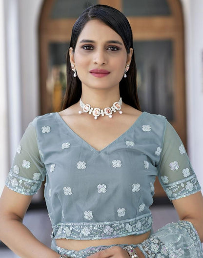 Light Blue Plain Net Saree