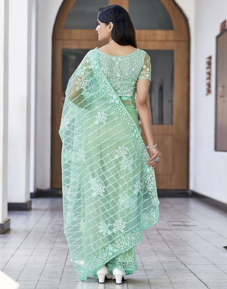 Pista Green  Plain Net Saree