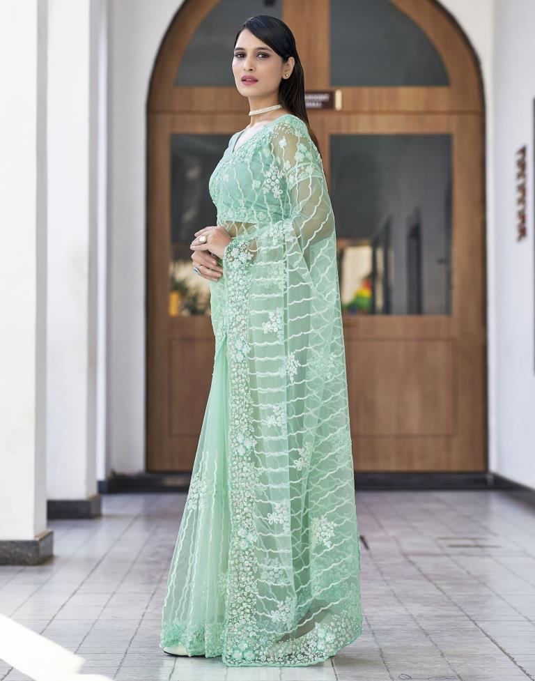 Pista Green  Plain Net Saree