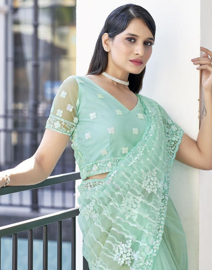 Pista Green  Plain Net Saree