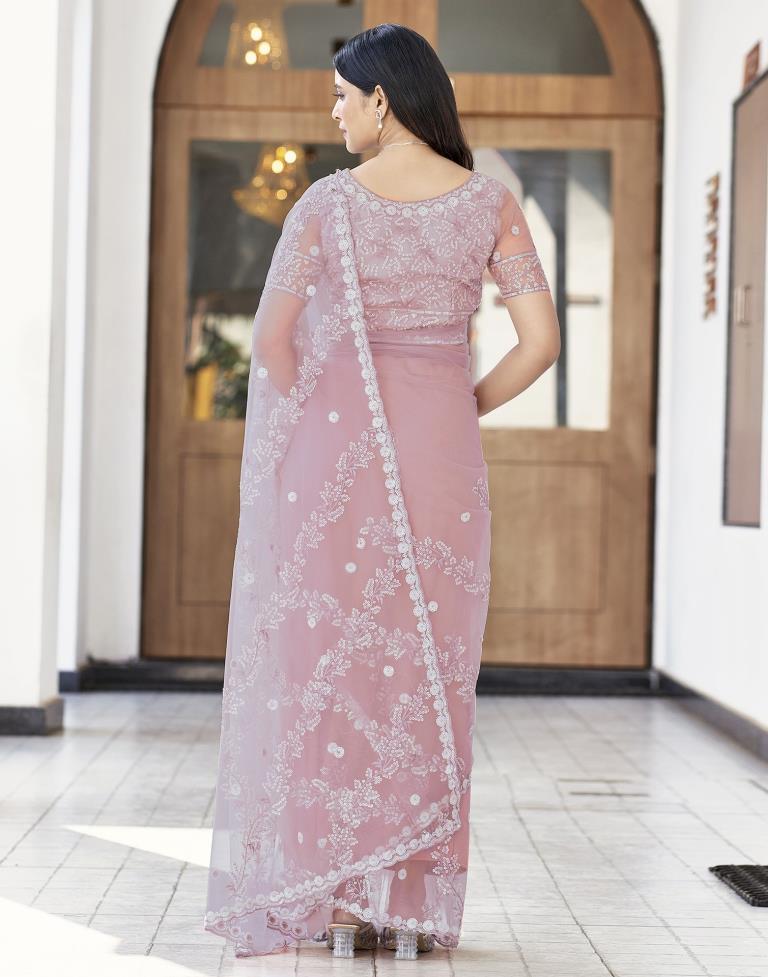 Dusty Pink Plain Net Saree