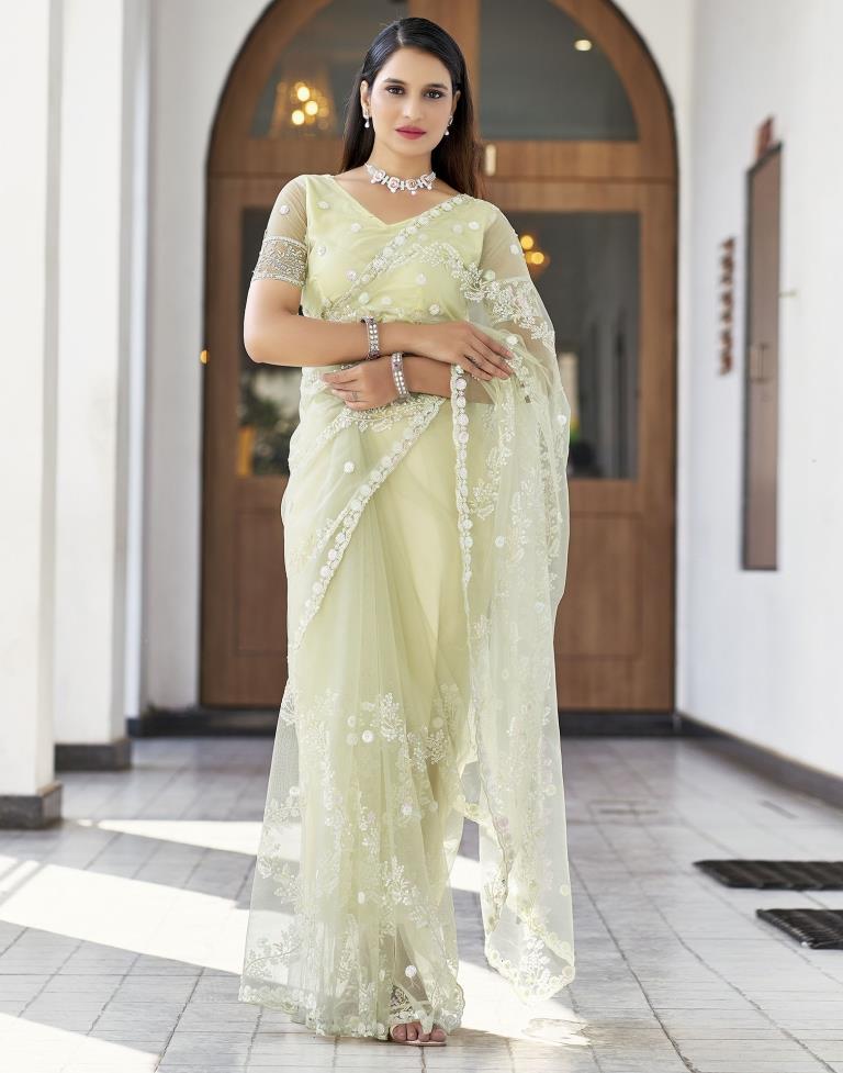 Light Beige  Plain Net Saree