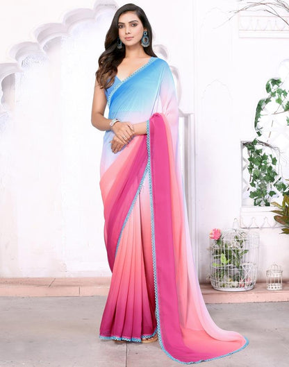 Multicoloured Plain Printed Georgette Saree