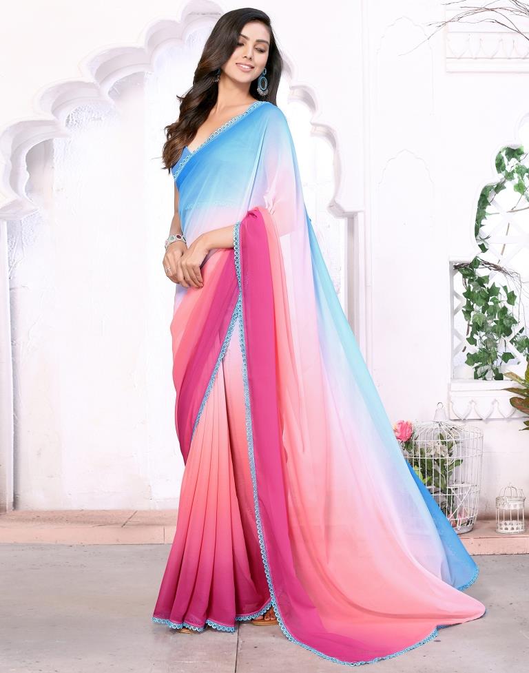 Multicoloured Plain Printed Georgette Saree