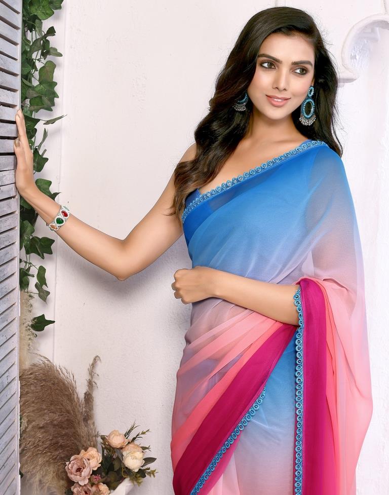 Multicoloured Plain Printed Georgette Saree