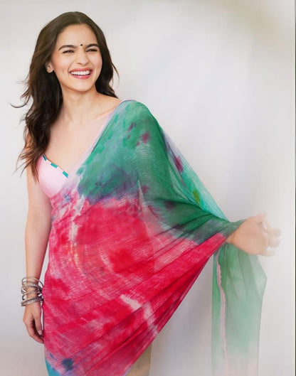 Multicoloured Chiffon Printed Saree