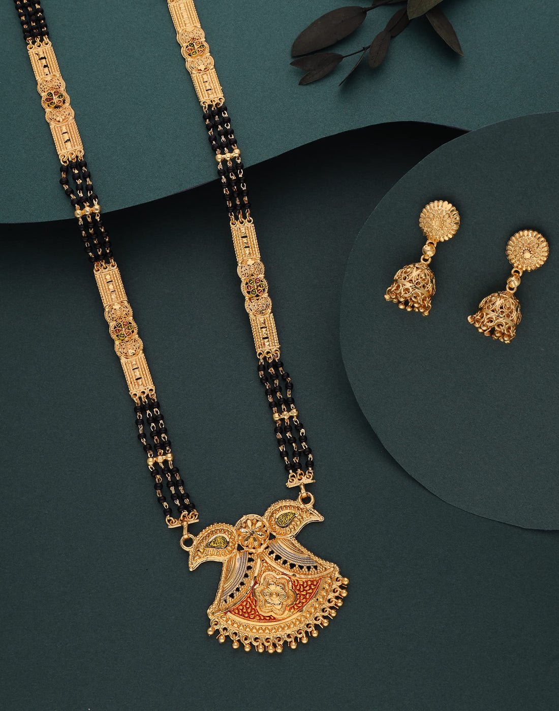 Gold Mangalsutra With Dangle Earring