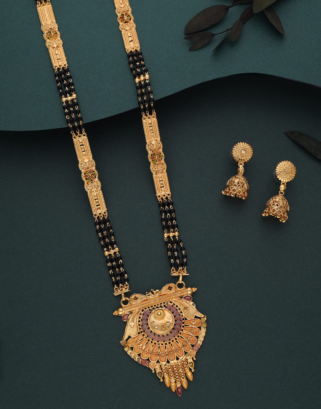 Gold Mangalsutra With Dangle Earring