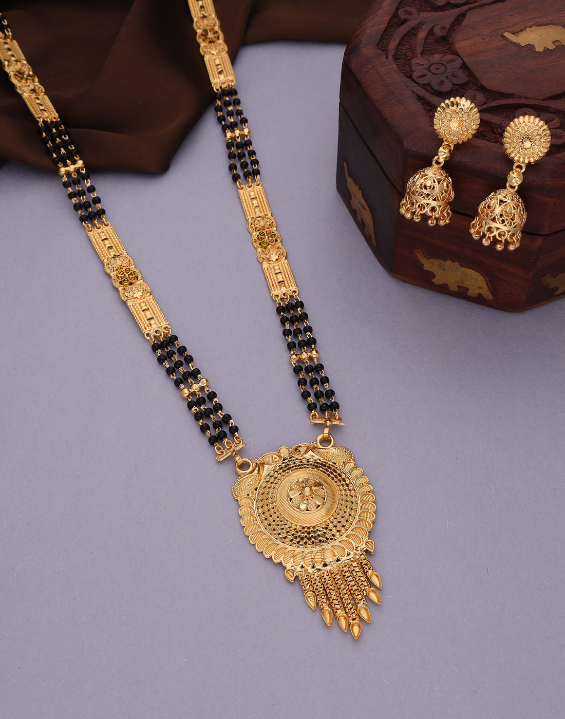 Gold Mangalsutra With Dangle Earring